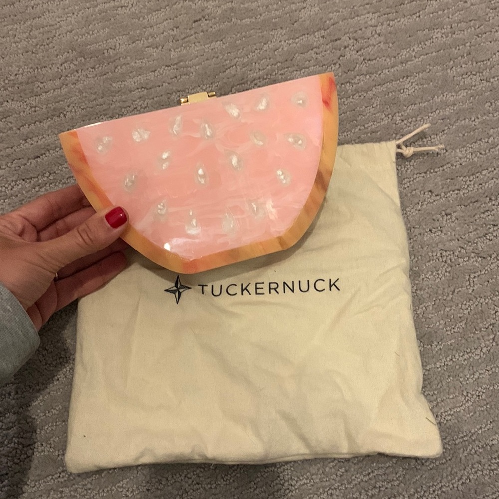 Gorgeous NEW Tuckernuck Watermelon Heirloom Clutch with Dustbag